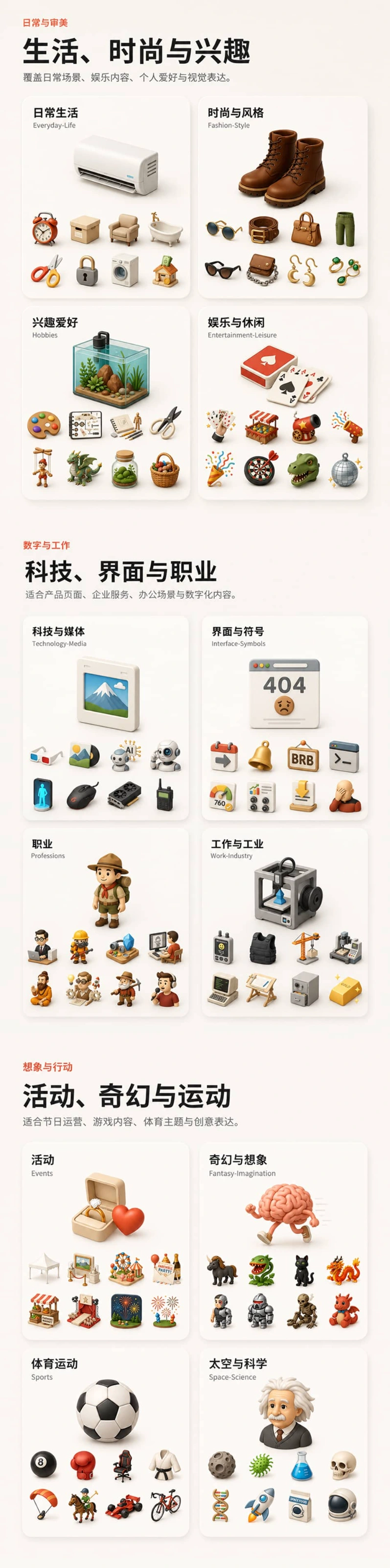 10000+ 粘土风3D图标素材库｜22 大分类 PNG 透明背景