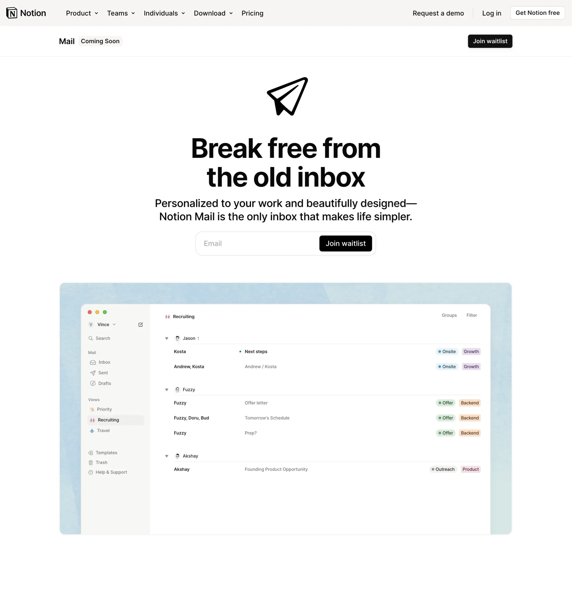 Notion Mail，落地页 网站设计灵感详情图 1