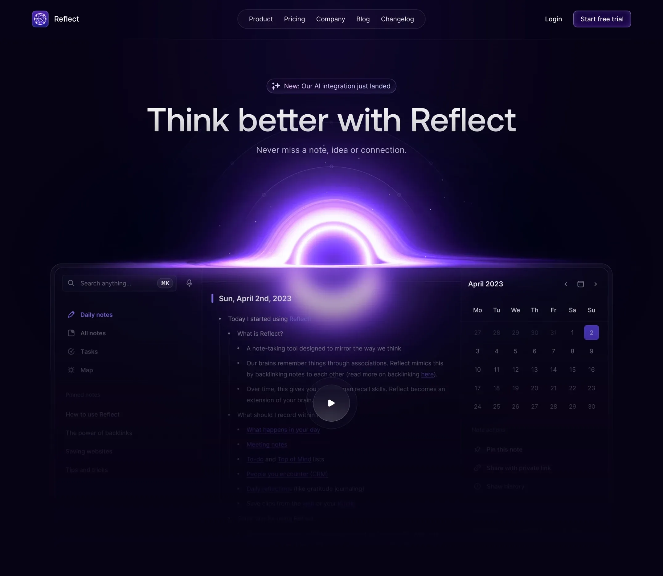 Reflect，人工智能、SaaS 网站设计灵感详情图 1